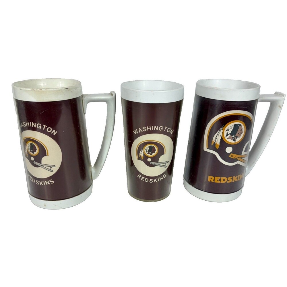 Vintage Washington Redskins Commanders 3 Mugs Thermo Serv Plastic Insulated USA